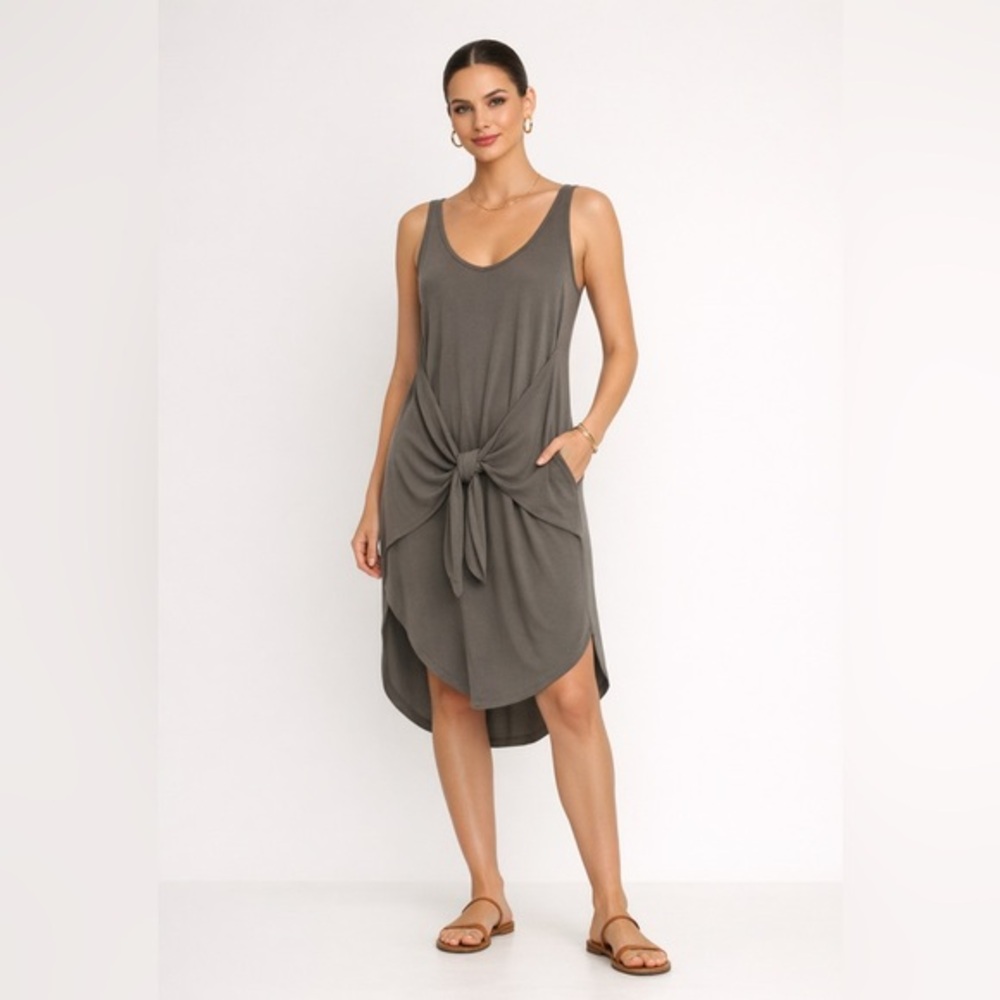 Trouvé Nordstrom NWT Modal Tie Front Midi Dress XS Taupe XS